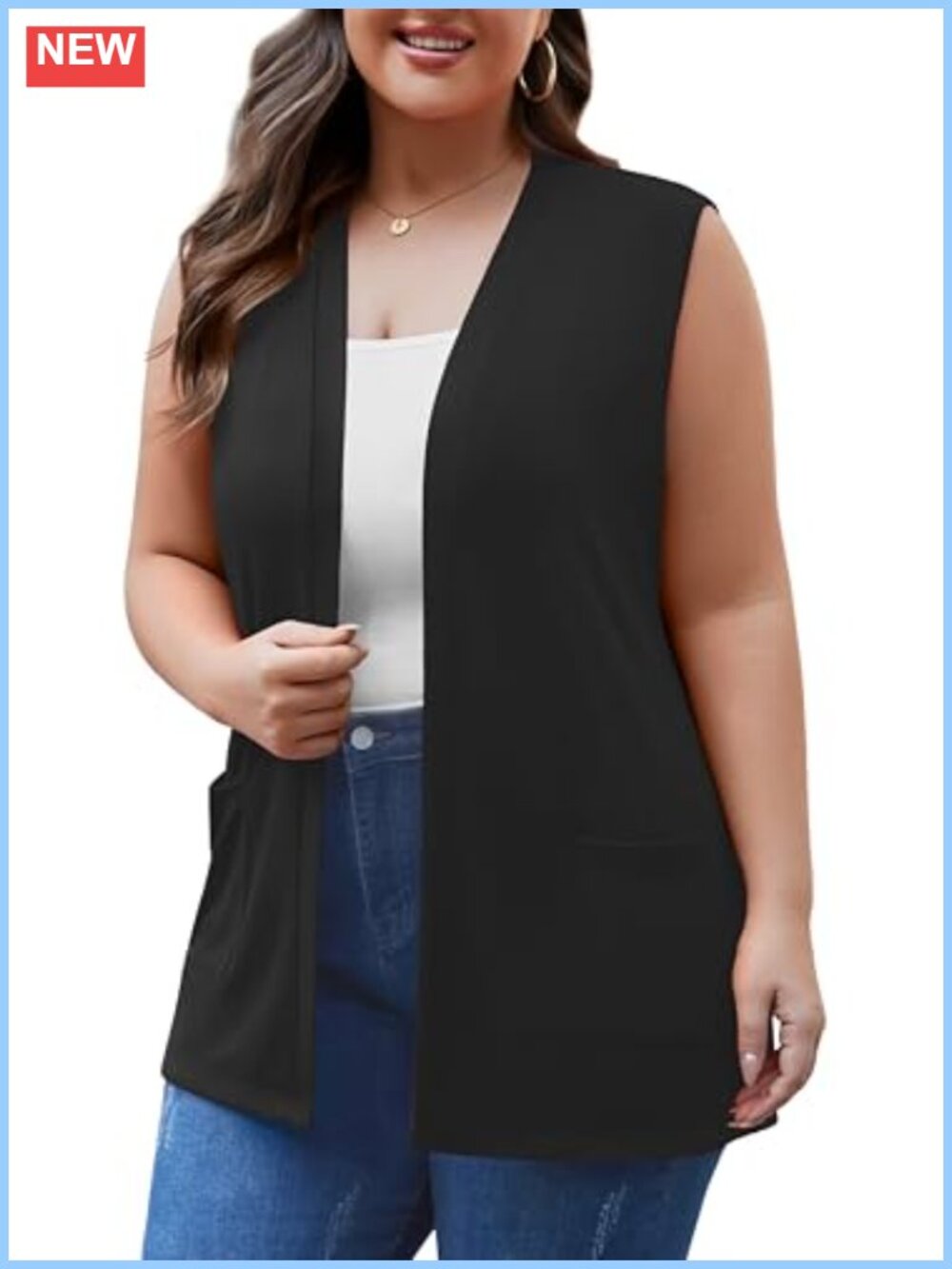 Open Front Sleeveless Cardigan Sweater Vest with Pockets Lightweight